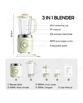 ALLTOU Blender 2.6L 3 in 1 Fruit Juice