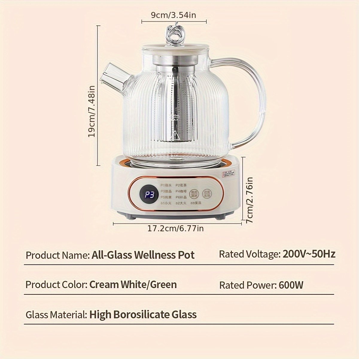 1.2L Electric Glass Health Pot Baby Warmer And Herbal Tea Cooker