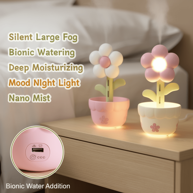 Flower Design Air Humidifier And Aroma Diffuser With Silent Operation