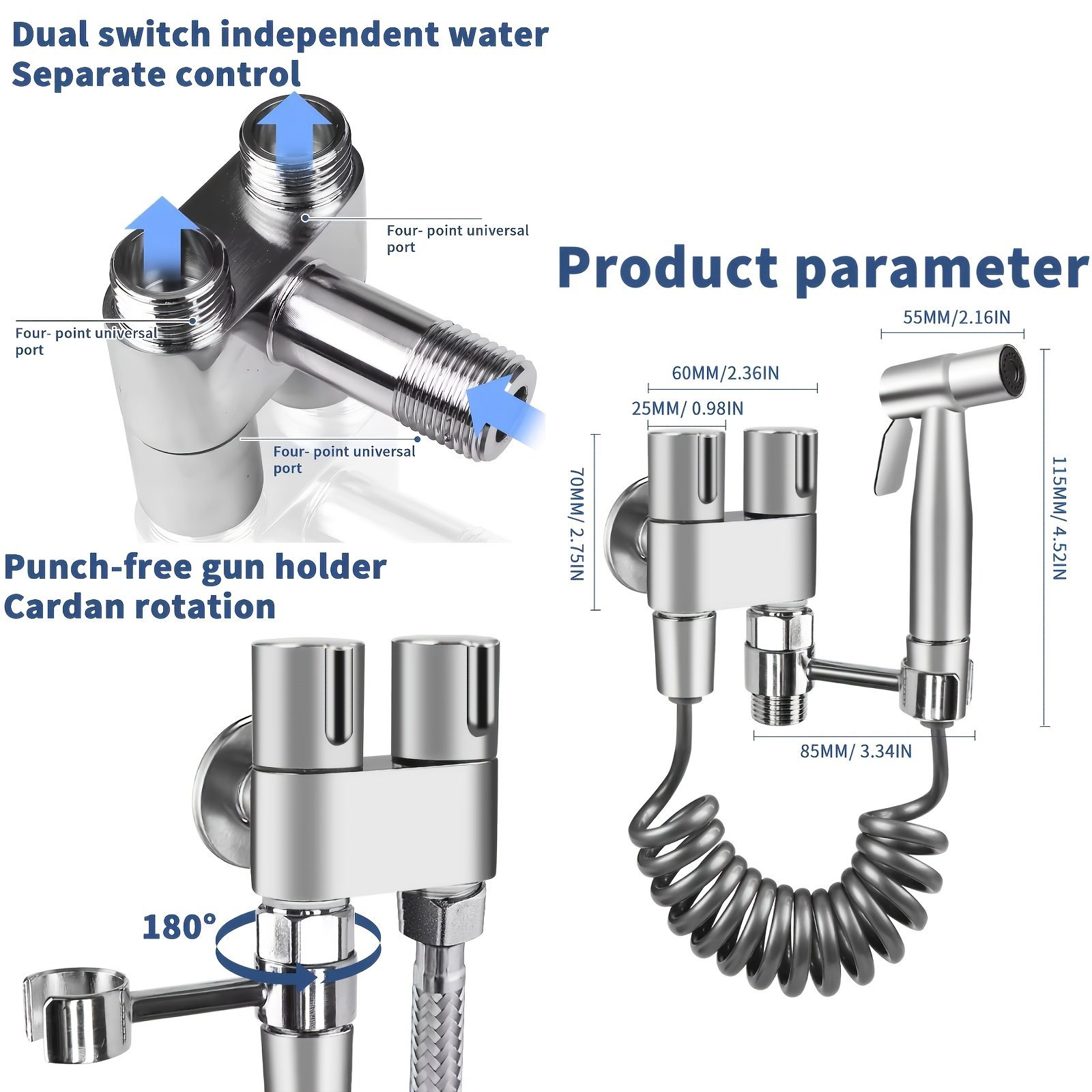 6pcs Toilet Spray Gun Set Stainless Steel Bidet Shower Kit