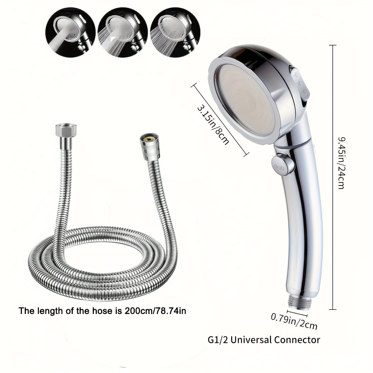 German Style High Pressure Shower Head Set with 2M Reinforced Hose