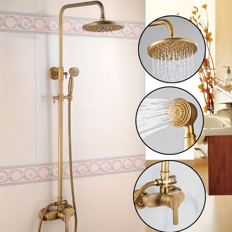 Vintage Brass Wall Mounted Shower Set Hot & Cold Mixer Shower System