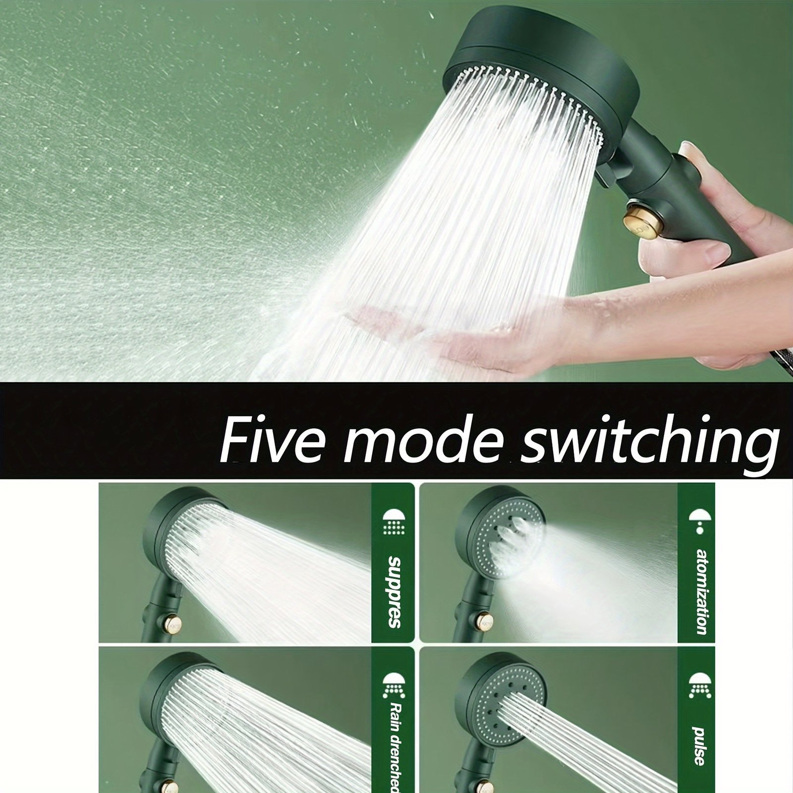 5-Level Adjustable Shower Head with Water Stop OFF Button