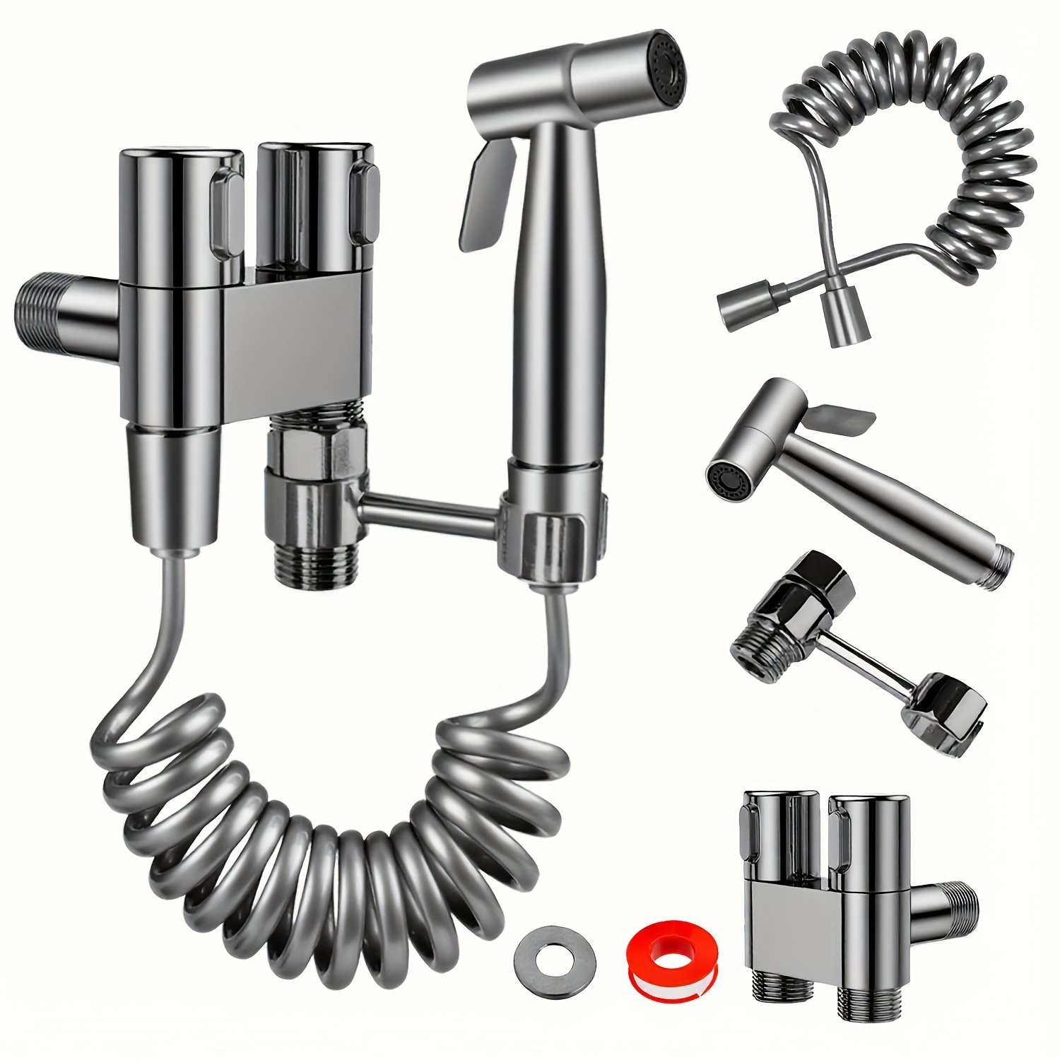 6pcs Toilet Spray Gun Set Stainless Steel Bidet Shower Kit