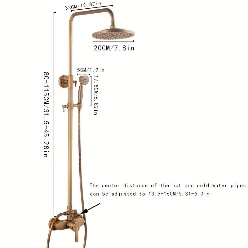 Vintage Brass Wall Mounted Shower Set Hot & Cold Mixer Shower System